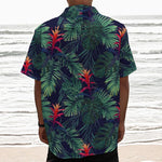 Hawaiian Palm Leaves Pattern Print Textured Short Sleeve Shirt