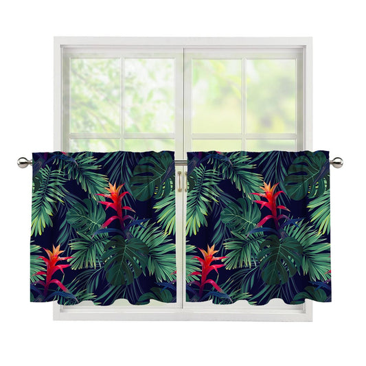 Hawaiian Palm Leaves Pattern Print Tier Curtains