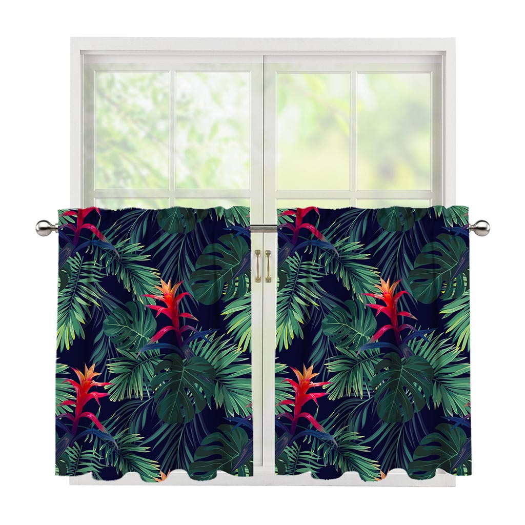 Hawaiian Palm Leaves Pattern Print Tier Curtains