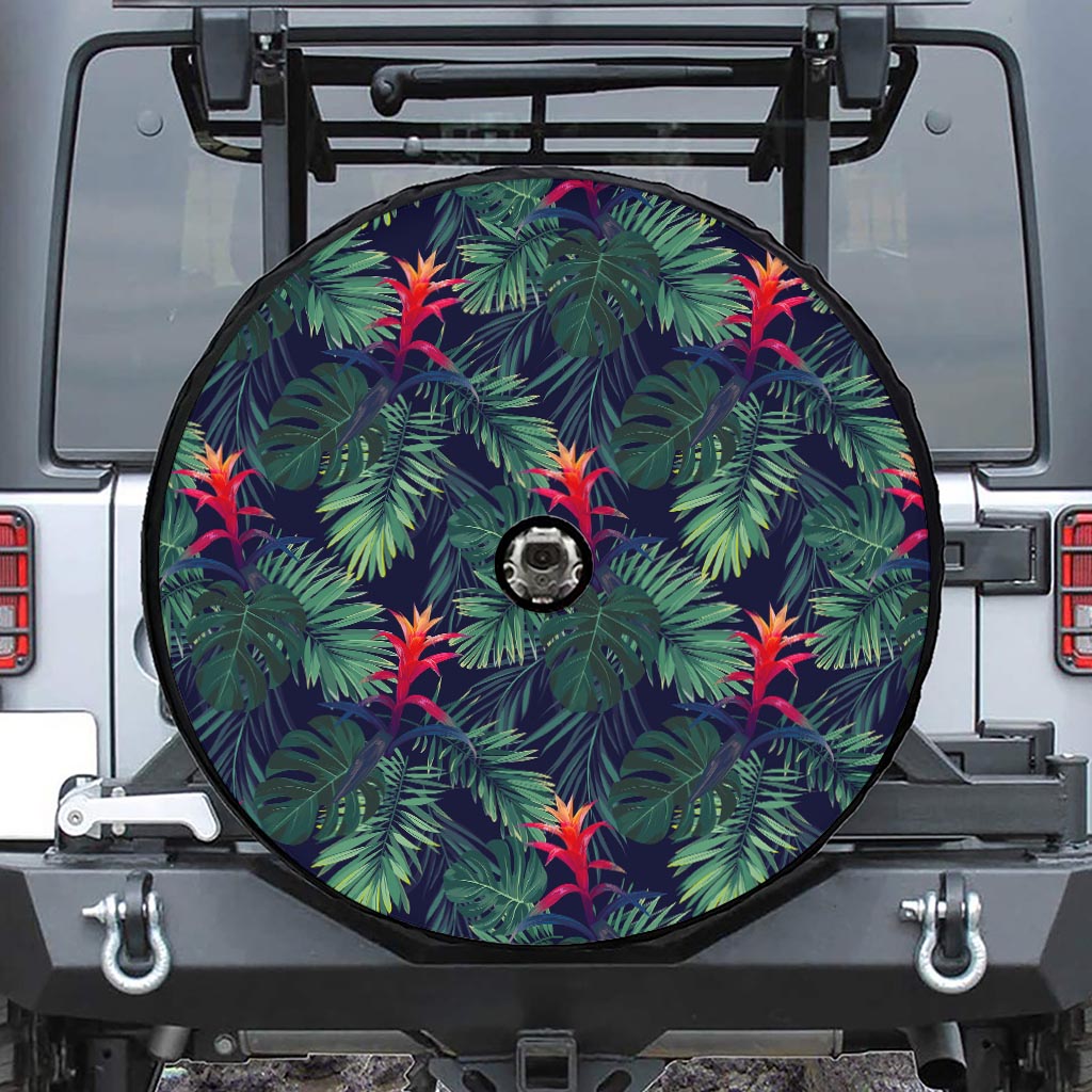 Hawaiian Palm Leaves Pattern Print Tire Cover With Camera Hole