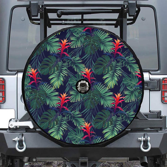 Hawaiian Palm Leaves Pattern Print Tire Cover With Camera Hole