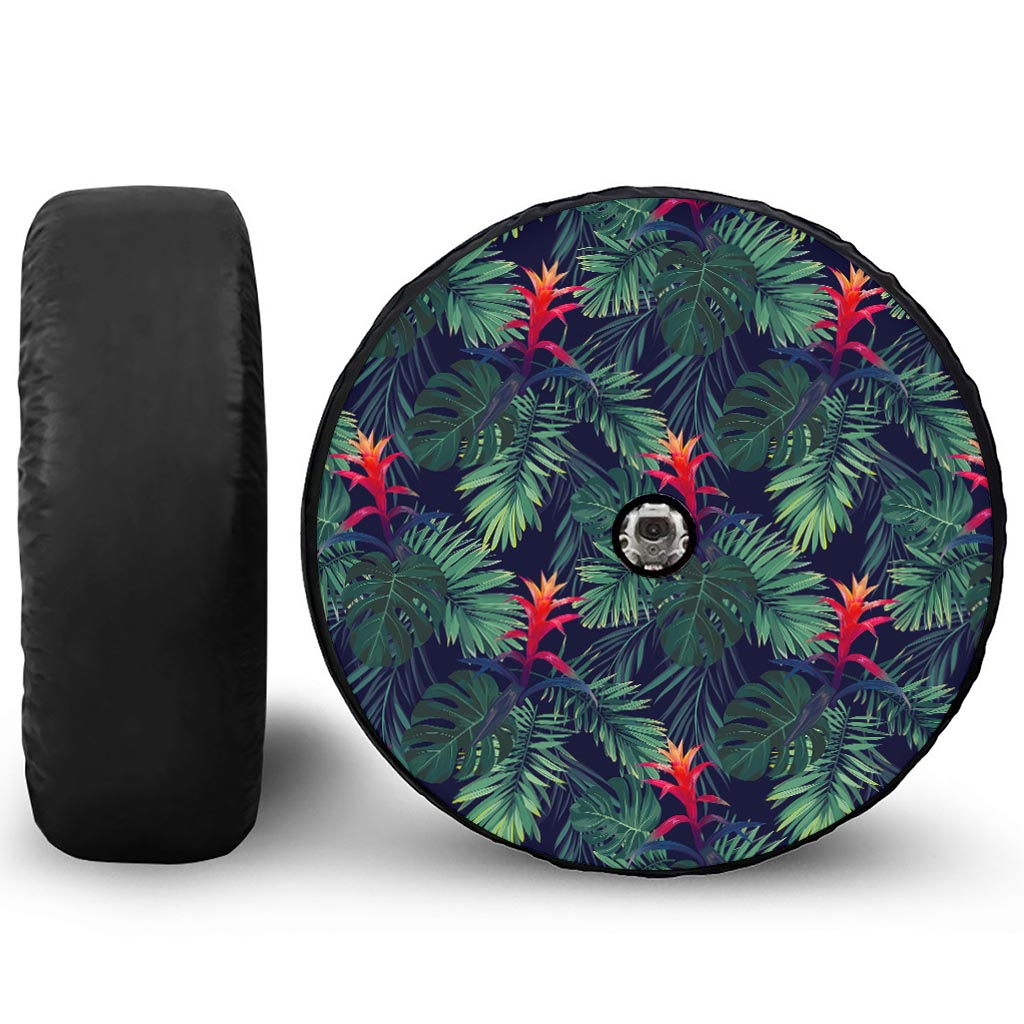 Hawaiian Palm Leaves Pattern Print Tire Cover With Camera Hole