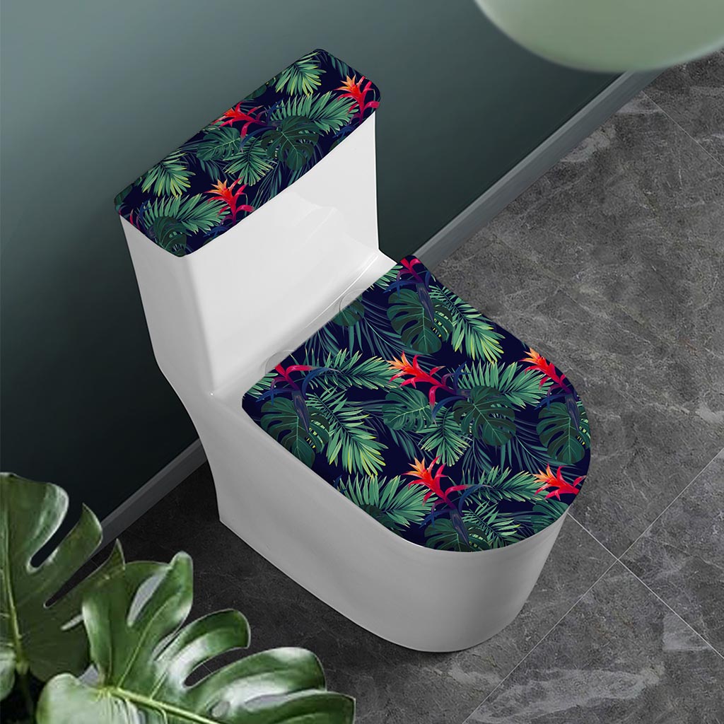 Hawaiian Palm Leaves Pattern Print Toilet Lid And Tank Cover Set