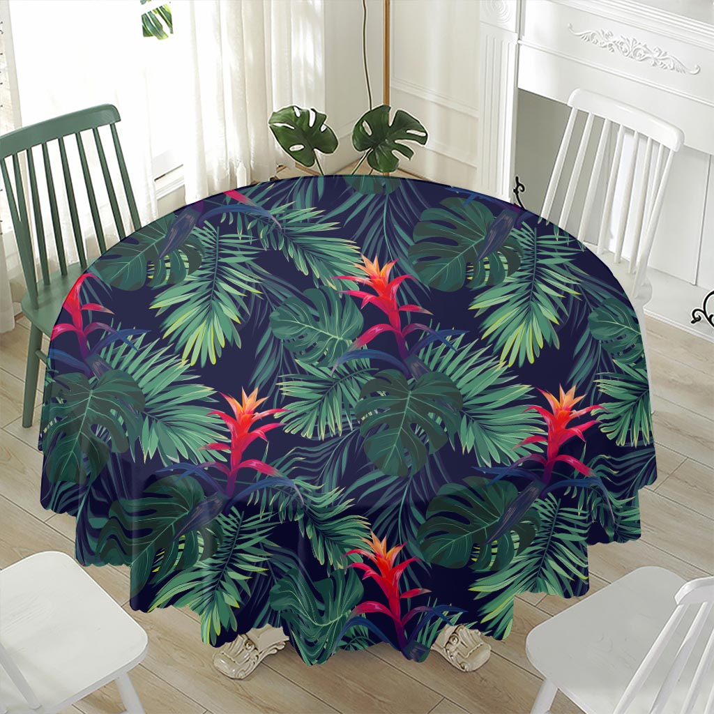 Hawaiian Palm Leaves Pattern Print Waterproof Round Tablecloth
