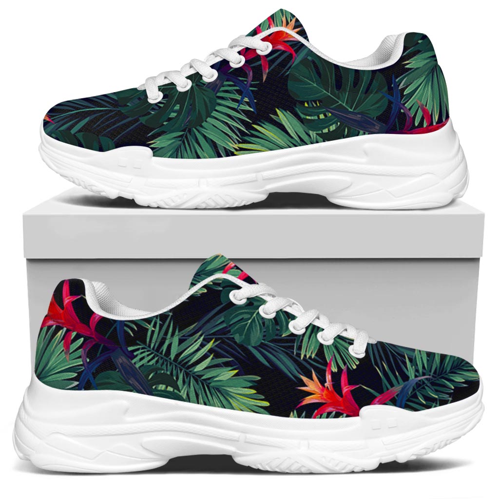 Hawaiian Palm Leaves Pattern Print White Chunky Shoes