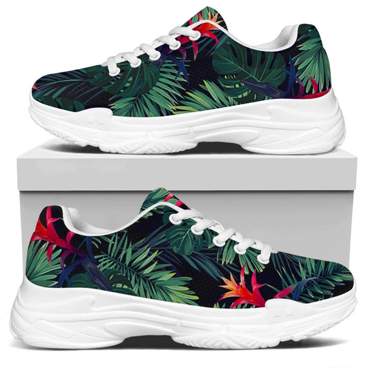 Hawaiian Palm Leaves Pattern Print White Chunky Shoes