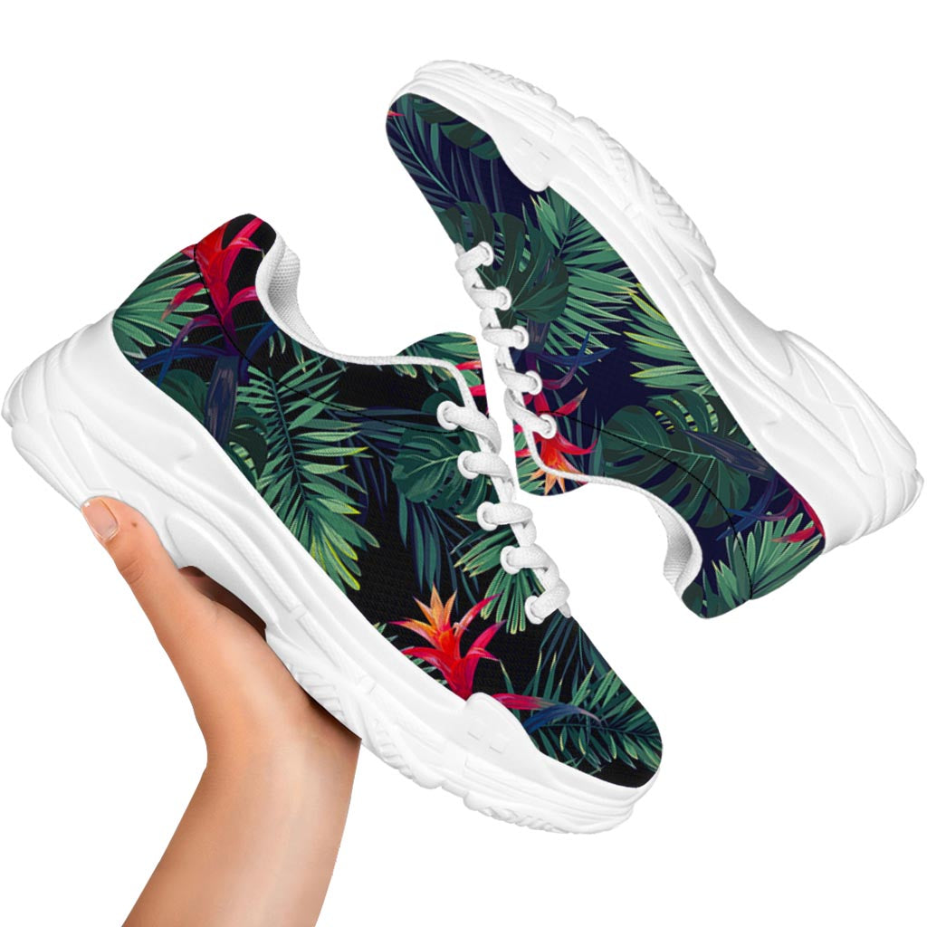 Hawaiian Palm Leaves Pattern Print White Chunky Shoes