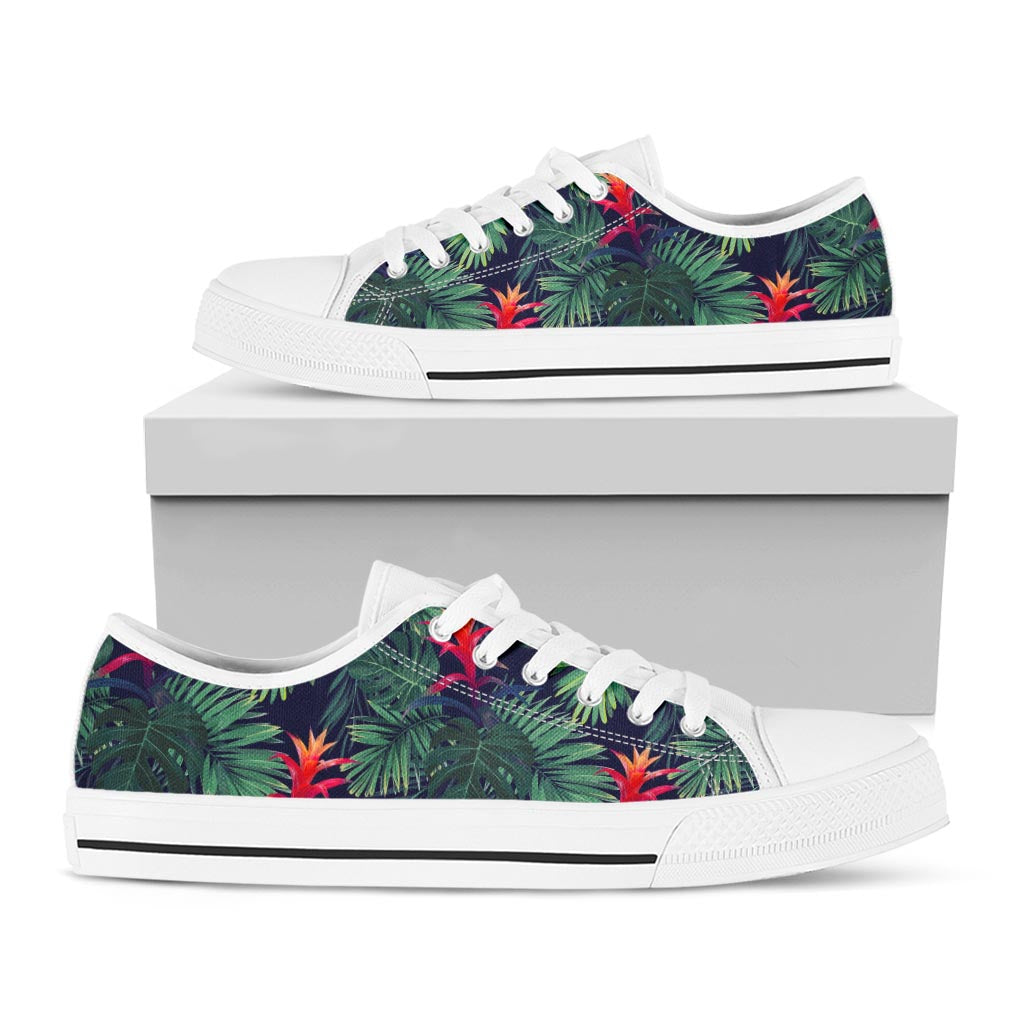 Hawaiian Palm Leaves Pattern Print White Low Top Sneakers