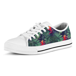 Hawaiian Palm Leaves Pattern Print White Low Top Sneakers