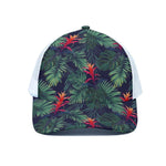 Hawaiian Palm Leaves Pattern Print White Mesh Trucker Cap