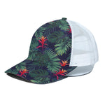 Hawaiian Palm Leaves Pattern Print White Mesh Trucker Cap