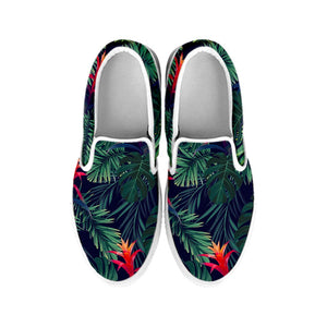 Hawaiian Palm Leaves Pattern Print White Slip On Sneakers