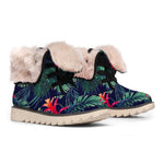 Hawaiian Palm Leaves Pattern Print Winter Boots