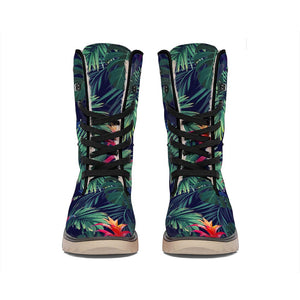 Hawaiian Palm Leaves Pattern Print Winter Boots