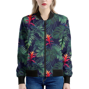 Hawaiian Palm Leaves Pattern Print Women's Bomber Jacket