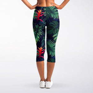 Hawaiian Palm Leaves Pattern Print Women's Capri Leggings