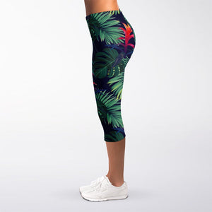 Hawaiian Palm Leaves Pattern Print Women's Capri Leggings