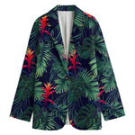 Hawaiian Palm Leaves Pattern Print Women's Cotton Blazer