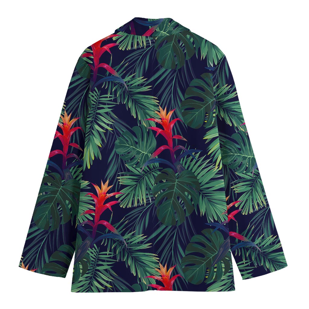 Hawaiian Palm Leaves Pattern Print Women's Cotton Blazer