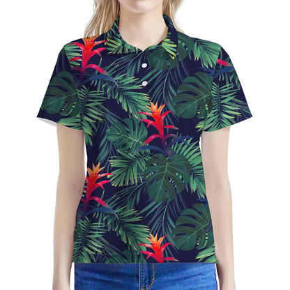 Hawaiian Palm Leaves Pattern Print Women's Polo Shirt