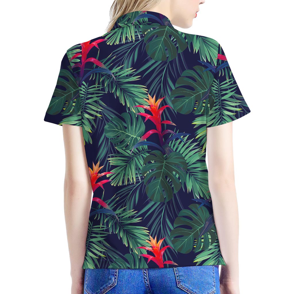 Hawaiian Palm Leaves Pattern Print Women's Polo Shirt