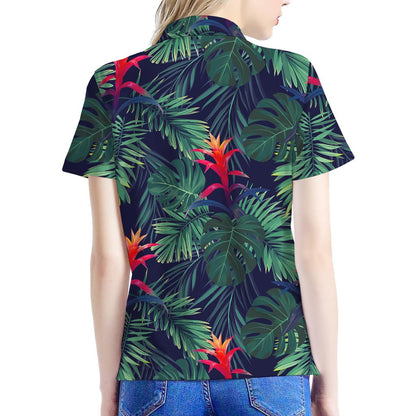 Hawaiian Palm Leaves Pattern Print Women's Polo Shirt