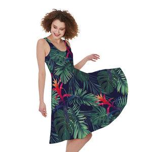 Hawaiian Palm Leaves Pattern Print Sleeveless Knee Length Dress GearFrost Hawaiian Palm Leaves Pattern Print Sleeveless Knee Length Dress GearFrost