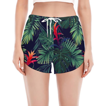 Hawaiian Palm Leaves Pattern Print Women's Split Running Shorts