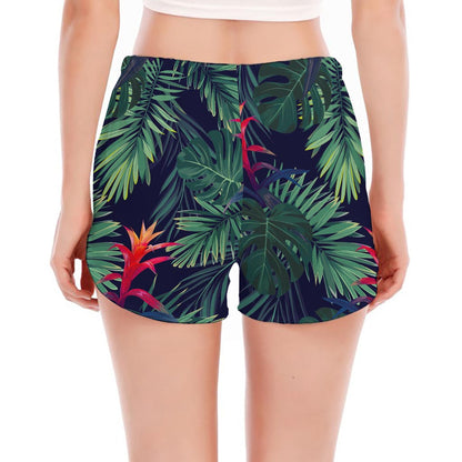 Hawaiian Palm Leaves Pattern Print Women's Split Running Shorts