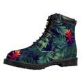 Hawaiian Palm Leaves Pattern Print Padded Collar Lace Up Boots