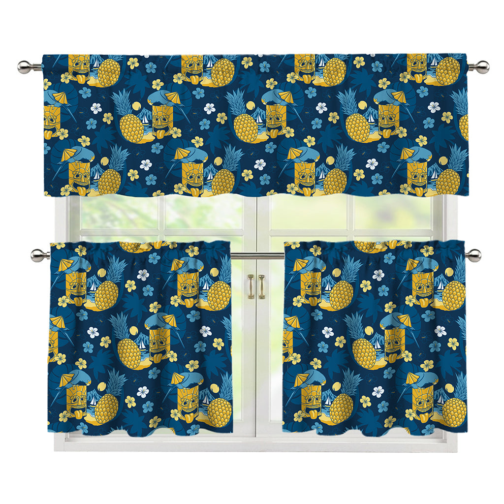 Hawaiian Tiki Pattern Print 3 Piece Kitchen Curtains
