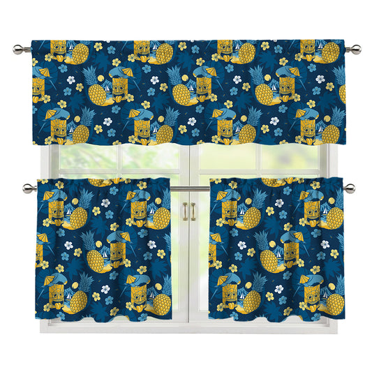 Hawaiian Tiki Pattern Print 3 Piece Kitchen Curtains