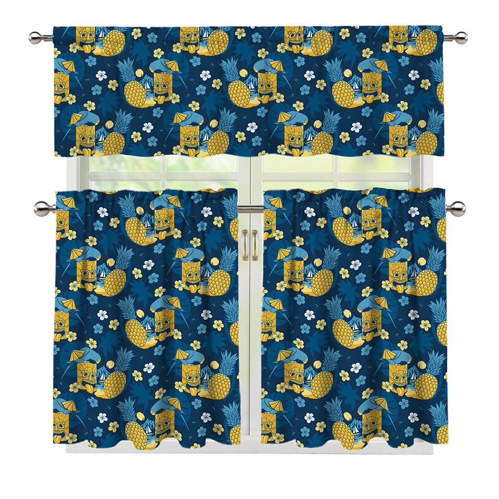 Hawaiian Tiki Pattern Print 3 Piece Kitchen Curtains