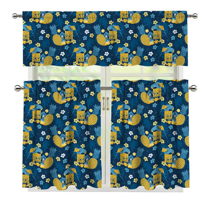 Hawaiian Tiki Pattern Print 3 Piece Kitchen Curtains