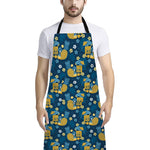Hawaiian Tiki Pattern Print Bib Apron With Pocket
