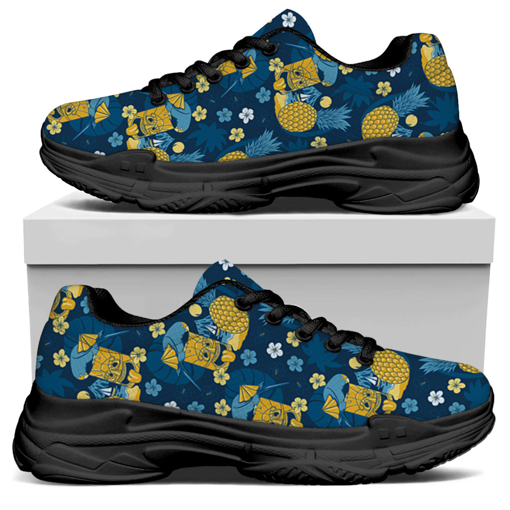 Hawaiian Tiki Pattern Print Black Chunky Shoes