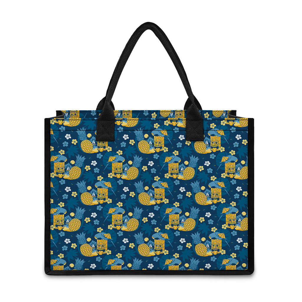Hawaiian Tiki Pattern Print Canvas Tote Bag