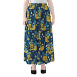 Hawaiian Tiki Pattern Print Chiffon Maxi Skirt