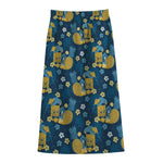 Hawaiian Tiki Pattern Print Cotton Front Slit Maxi Skirt