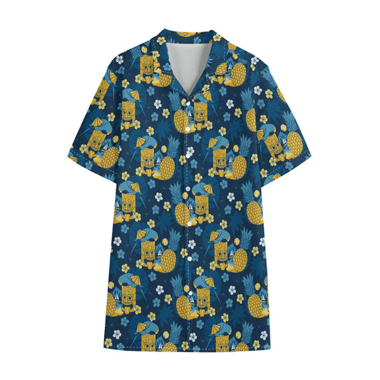 Hawaiian Tiki Pattern Print Cotton Hawaiian Shirt