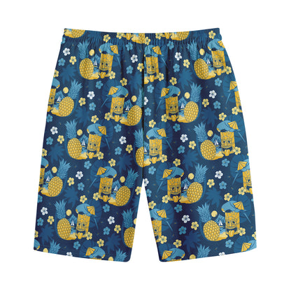 Hawaiian Tiki Pattern Print Cotton Shorts