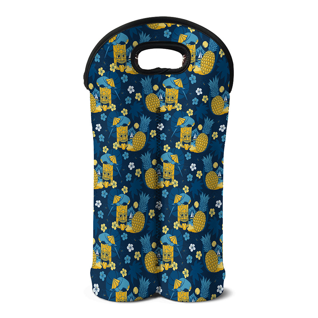 Hawaiian Tiki Pattern Print Double Neoprene Wine Tote