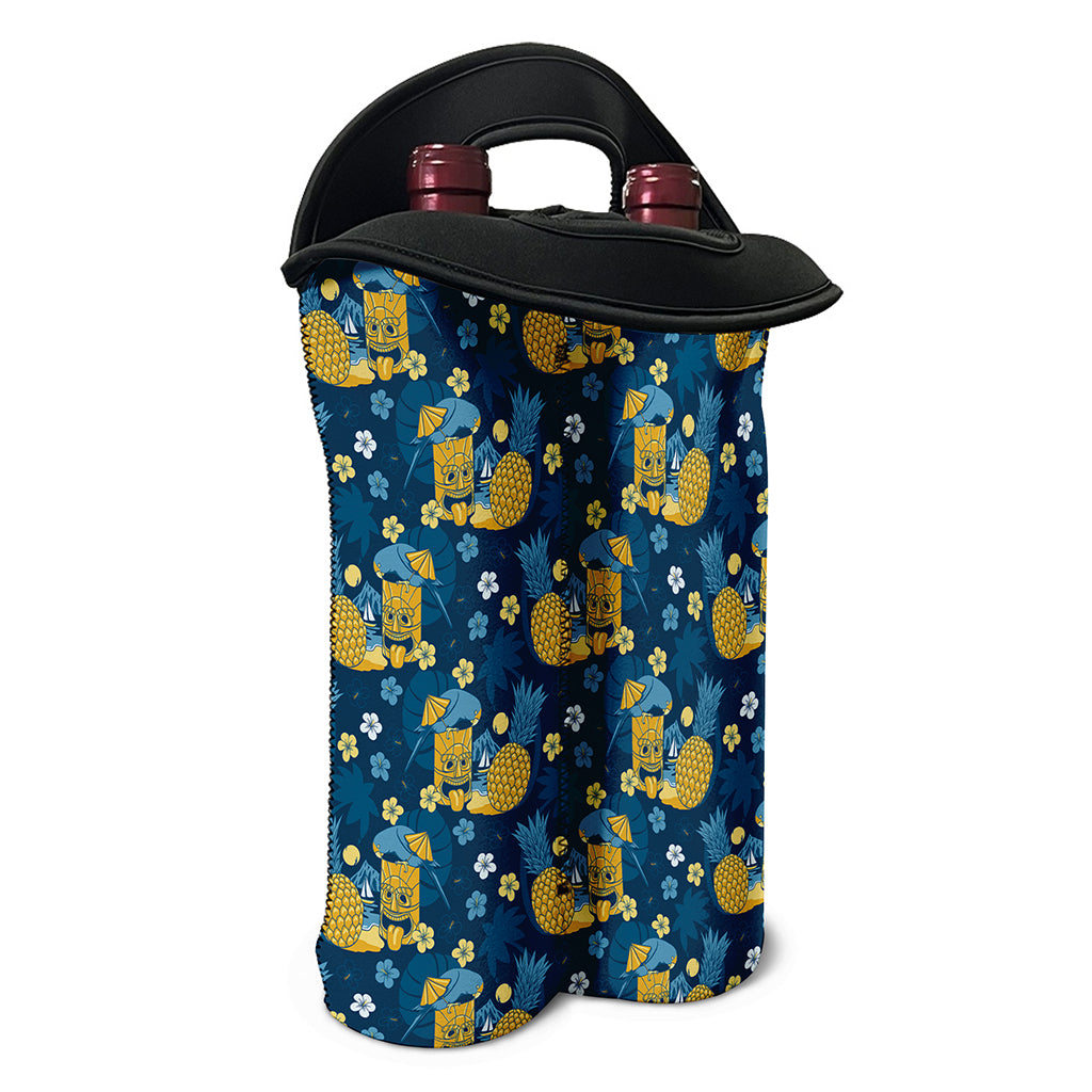 Hawaiian Tiki Pattern Print Double Neoprene Wine Tote