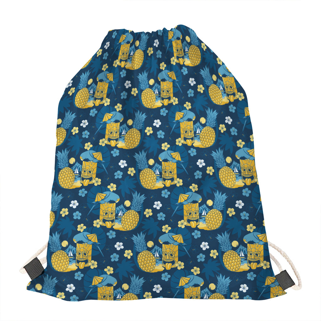 Hawaiian Tiki Pattern Print Drawstring Bag