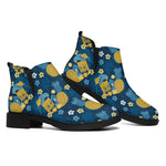 Hawaiian Tiki Pattern Print Flat Ankle Boots