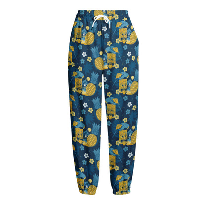 Hawaiian Tiki Pattern Print Fleece Lined Knit Pants