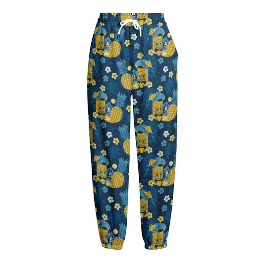 Hawaiian Tiki Pattern Print Fleece Lined Knit Pants