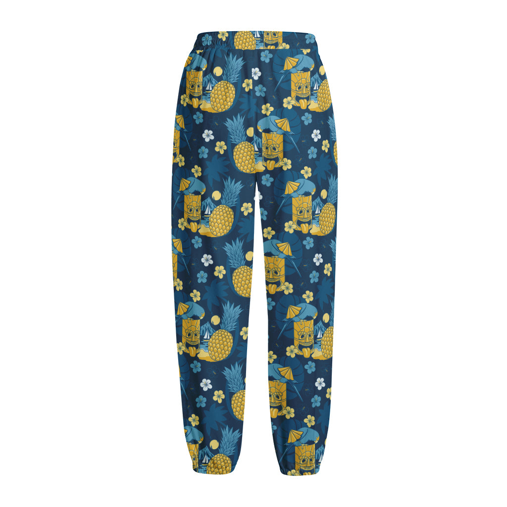 Hawaiian Tiki Pattern Print Fleece Lined Knit Pants