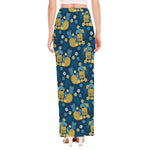 Hawaiian Tiki Pattern Print High Slit Maxi Skirt