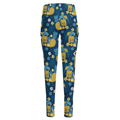 Hawaiian Tiki Pattern Print High-Waisted Pocket Leggings